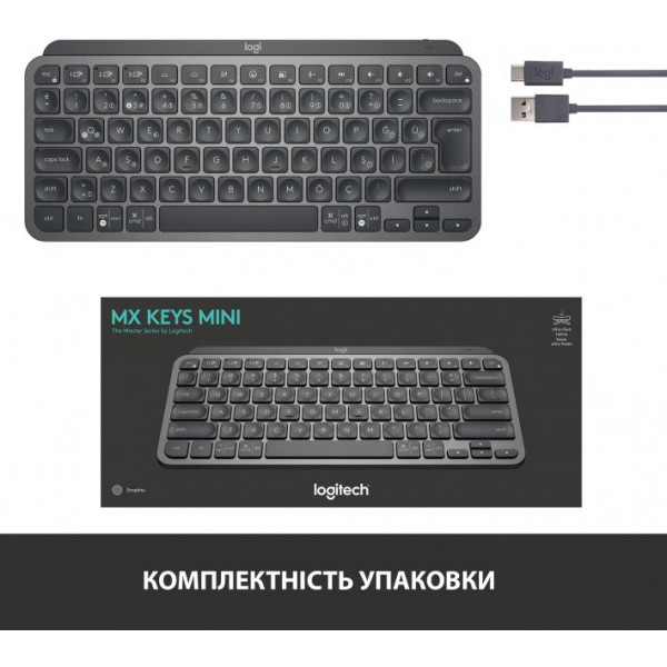 Фото - Клавіатура бездротова Logitech MX Keys Mini Wireless Illuminated UA Graphite (920-010498)