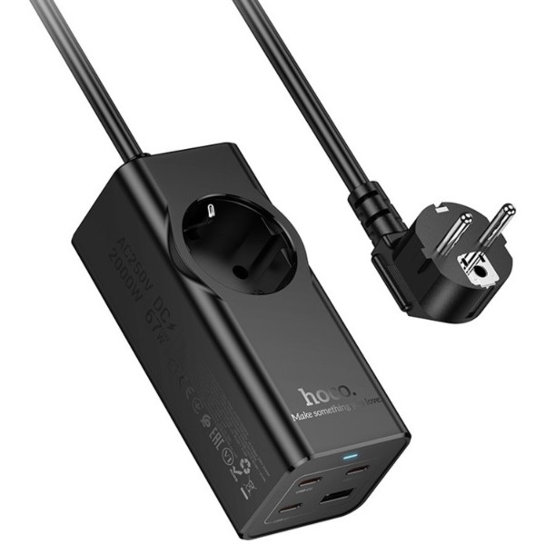 Фото - Мережевий фільтр HOCO NS9 Wisdom 1-position (PD67W/3C1A) desktop socket EU/GER Black (6942007638494)