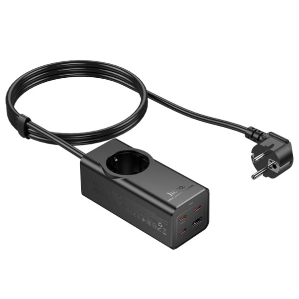 Фото - Мережевий фільтр HOCO NS9 Wisdom 1-position (PD67W/3C1A) desktop socket EU/GER Black (6942007638494)