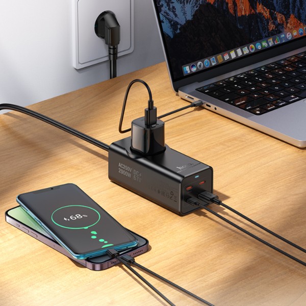 Фото - Мережевий фільтр HOCO NS9 Wisdom 1-position (PD67W/3C1A) desktop socket EU/GER Black (6942007638494)