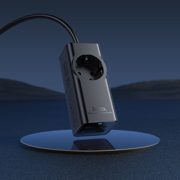 Фото - Мережевий фільтр HOCO NS9 Wisdom 1-position (PD67W/3C1A) desktop socket EU/GER Black (6942007638494)