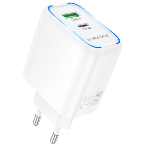 Фото - Мережевий зарядний пристрій BOROFONE BA89A Destello PD30W+QC3.0 charger (EU) White (6941991119361)