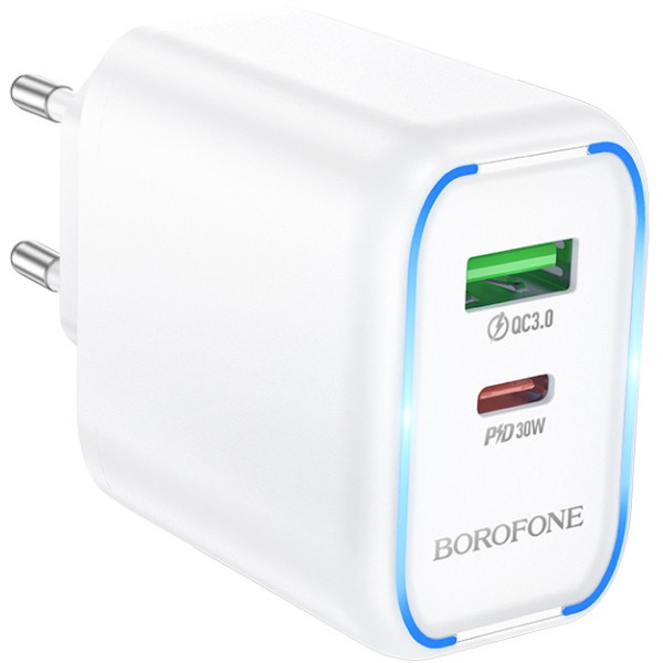 Фото - Мережевий зарядний пристрій BOROFONE BA89A Destello PD30W+QC3.0 charger (EU) White (6941991119361)