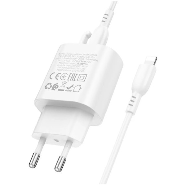 Фото - Сетевое зарядное устройство BOROFONE BA82A Platinum single port PD25W charger set C to iP EU White (6941991112263)