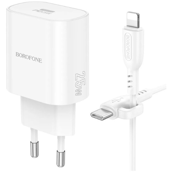 Фото - Сетевое зарядное устройство BOROFONE BA82A Platinum single port PD25W charger set C to iP EU White (6941991112263)