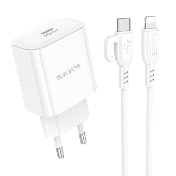 Фото - Мережевий зарядний пристрій BOROFONE BA81A single port PD20W charger set C to iP EU White (6941991108198) Фото - Мережевий зарядний пристрій BOROFONE BA81A single port PD20W charger set C to iP EU White (6941991108198)