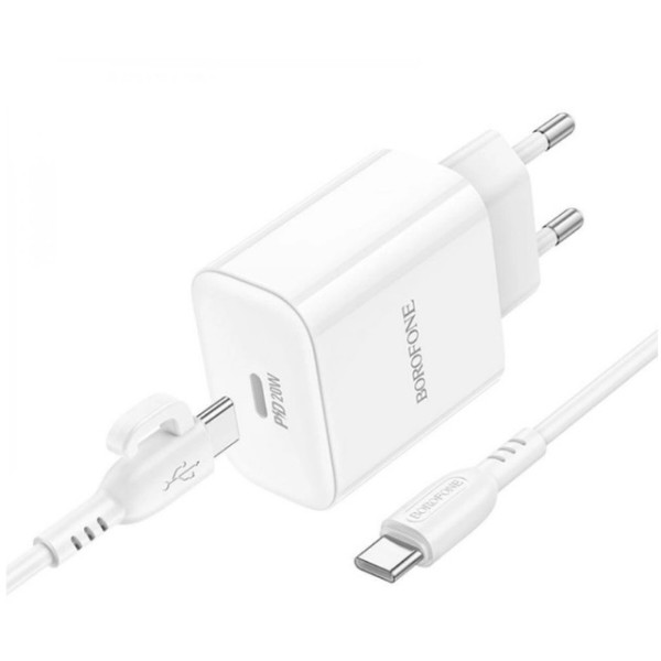 Фото - Сетевое зарядное устройство BOROFONE BA81A single port PD20W charger set Type-C to Type-C EU White (6941991108204)
