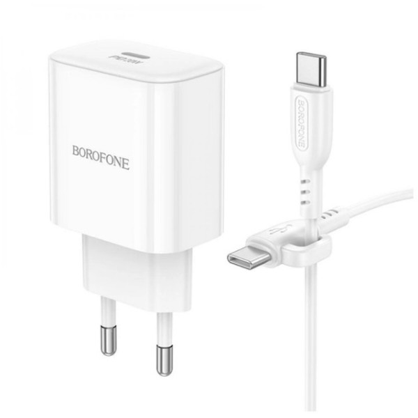 Фото - Сетевое зарядное устройство BOROFONE BA81A single port PD20W charger set Type-C to Type-C EU White (6941991108204)