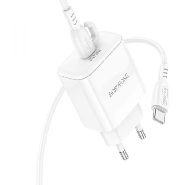 Фото - Сетевое зарядное устройство BOROFONE BA81A single port PD20W charger set Type-C to Type-C EU White (6941991108204)