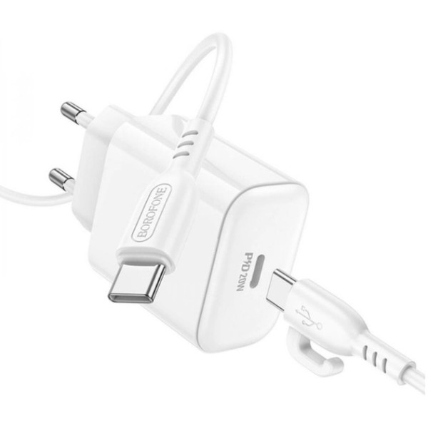 Фото - Сетевое зарядное устройство BOROFONE BA81A single port PD20W charger set Type-C to Type-C EU White (6941991108204)
