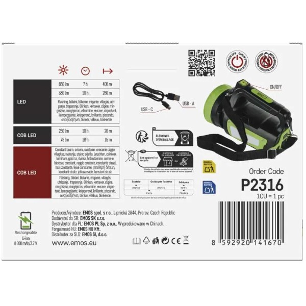 Фото - Фонарь аккумуляторный EMOS P2316 850 Lm, 8000 mAh, ручн.пластик.