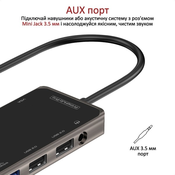 Фото - Хаб USB Promate Primehub-pro HDMI, RJ45, USB 3.0, USB 2.0, Кардридер, USB Type-C, VGA Grey