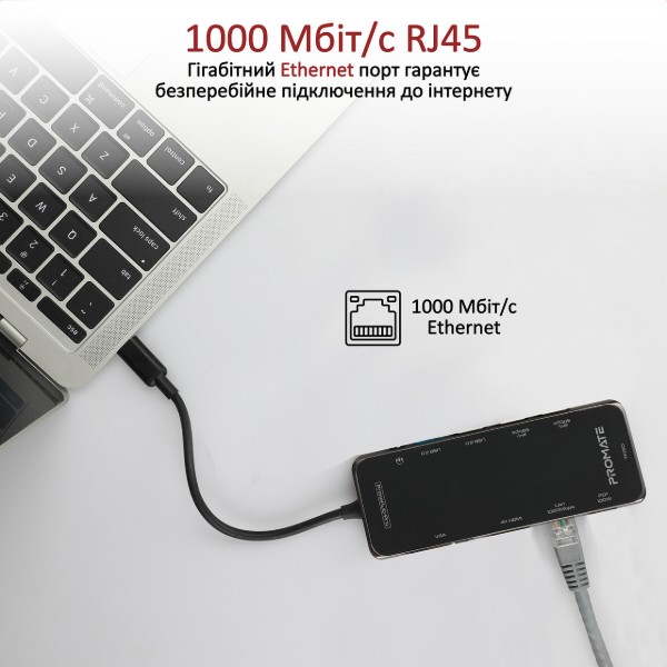 Фото - Хаб USB Promate Primehub-pro HDMI, RJ45, USB 3.0, USB 2.0, Кардридер, USB Type-C, VGA Grey