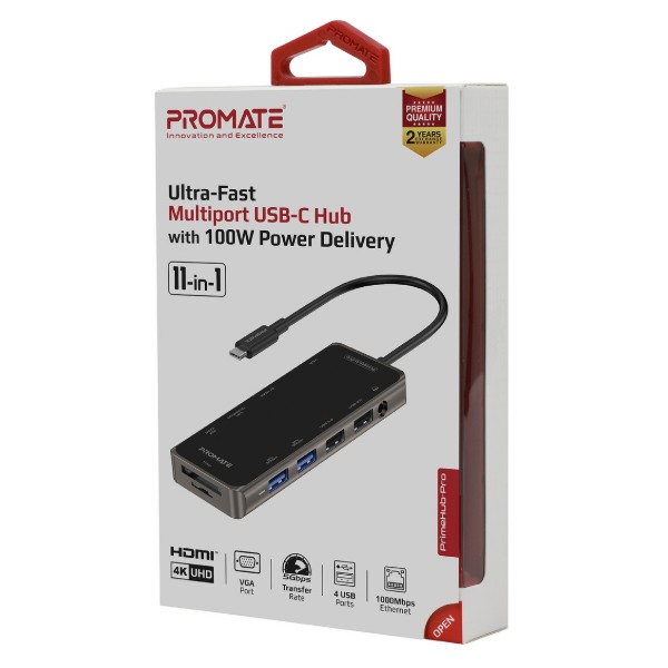 Фото - Хаб USB Promate Primehub-pro HDMI, RJ45, USB 3.0, USB 2.0, Кардридер, USB Type-C, VGA Grey