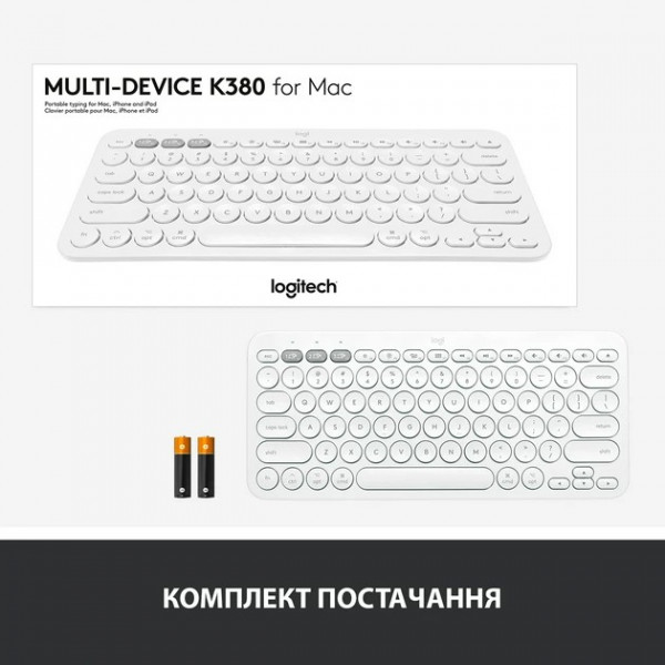 Фото - Клавіатура бездротова Logitech K380 for Mac Multi-Device Bluetooth White UA (920-010407)