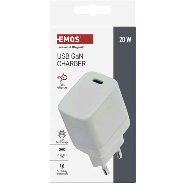 Фото - Мережевий зарядний пристрій EMOS V01G20 1xUSB-C 20W 220V PD (V01G20)