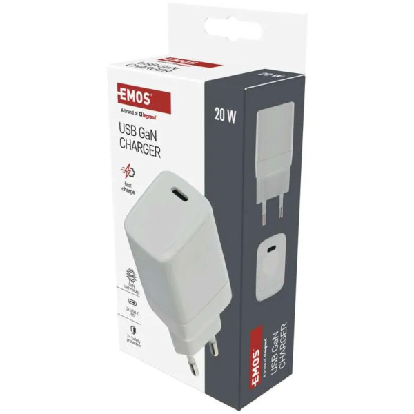 Фото - Мережевий зарядний пристрій EMOS V01G20 1xUSB-C 20W 220V PD (V01G20)