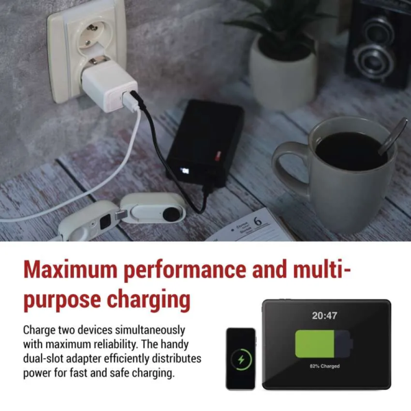 Фото - Мережевий зарядний пристрій EMOS Універсальний USB GAN V02G20 1xUSB-A, 1xUB-C 20W 220V PD