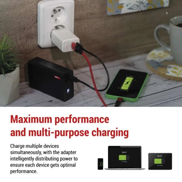 Фото - Сетевое зарядное устройство EMOS V04G45 1xUSB-A, 1xUB-C 20W 220V PD (V04G45)