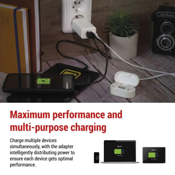 Фото - Мережевий зарядний пристрій EMOS V05G65 1xUSB-A, 2xUB-C 65W 220V PD (V05G65)