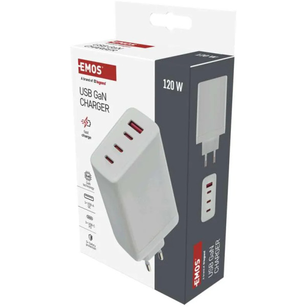 Фото - Мережевий зарядний пристрій EMOS V06G120 1xUSB-A, 3xUB-C 120W 220V PD (V06G120)