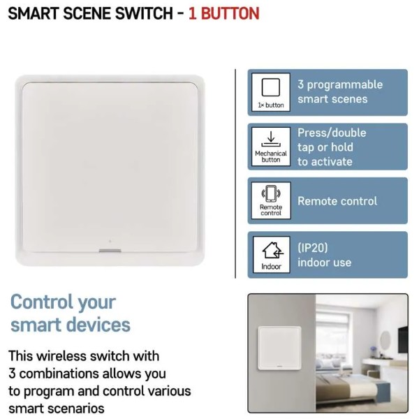 Фото - Беспроводной выключатель EMOS H5011 1 кнопка ZigBee 3.0 Белый