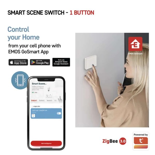 Фото - Беспроводной выключатель EMOS H5011 1 кнопка ZigBee 3.0 Белый