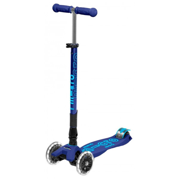 Фото - Триколісний самокат Micro "Maxi Deluxe LED" - ТЕМНО-СИНІЙ (складний, до 50 кг, триколісний, світло)
