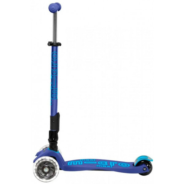 Фото - Триколісний самокат Micro "Maxi Deluxe LED" - ТЕМНО-СИНІЙ (складний, до 50 кг, триколісний, світло)