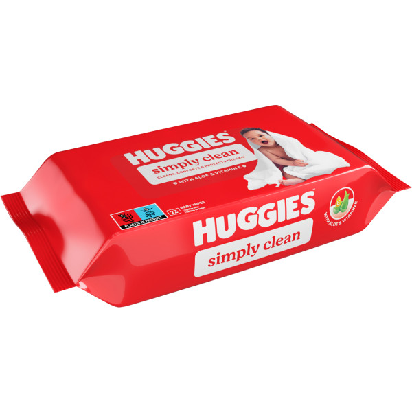 Фото - Серветки вологі для дітей Huggies Simply Clean, 72 шт. (5029053582238)