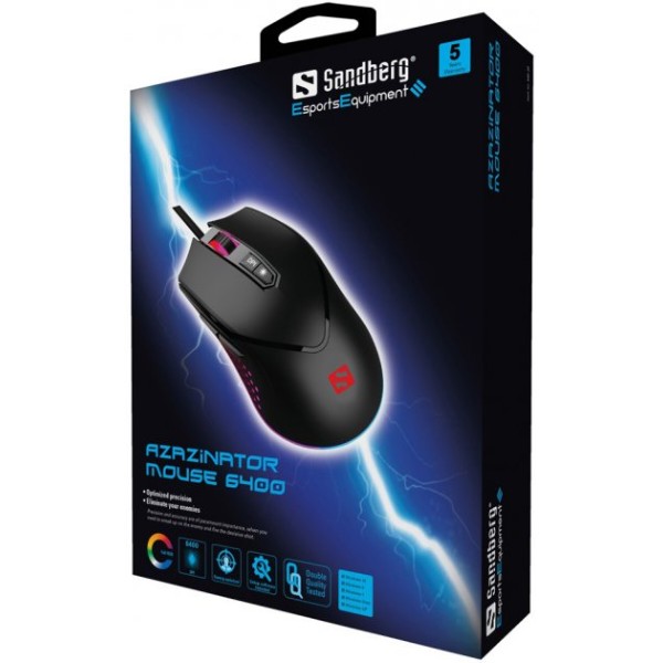 Фото - Мышь проводная игровая Sandberg Azazinator Mouse 6400 RGB Black (640-20)