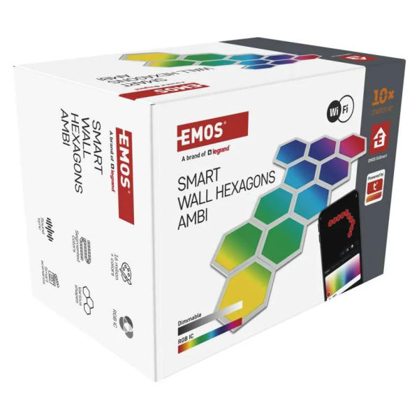 Фото - Світлодіодний світильник EMOS ZIW22AR HEXAGON 10 частин, 19 Вт, RGBIC, WIFI