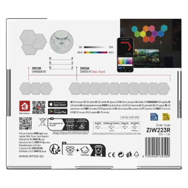Фото - Светодиодный светильник EMOS ZIW223R HEXAGON 3 части, 1.8 Вт, RGBIC, WIFI