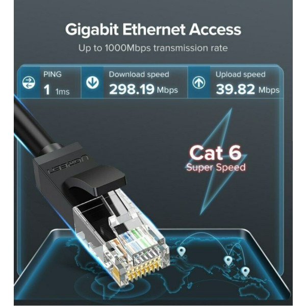Фото - Кабель патч-корд UGREEN NW102 Cat 6 U/UTP Lan Cable 0.5m Black (20158)