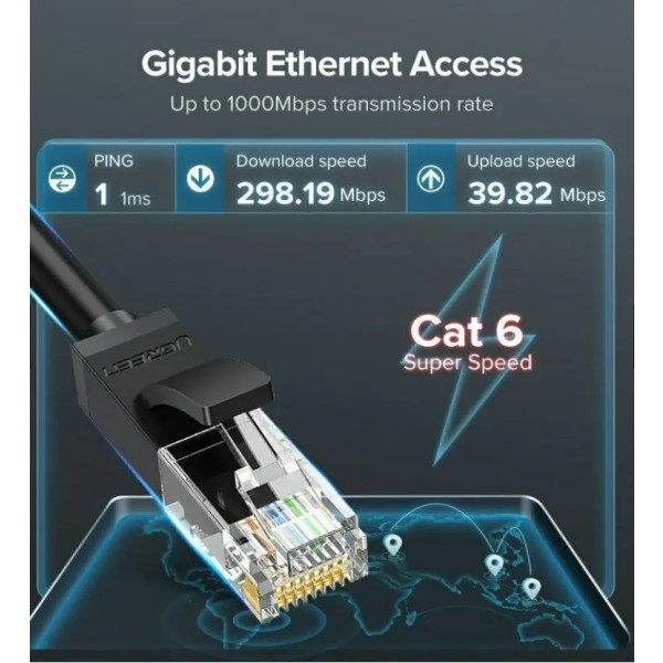 Фото - Кабель патч-корд UGREEN NW102 Cat 6 U/UTP Lan Cable 10m Black (20164)
