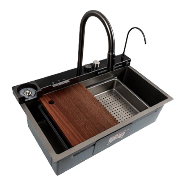 Фото - Мийка кухонна Platinum 75x46D PVD сіра Handmade "ВОДОСПАД" Фото - Мийка кухонна Platinum 75x46D PVD сіра Handmade "ВОДОСПАД"