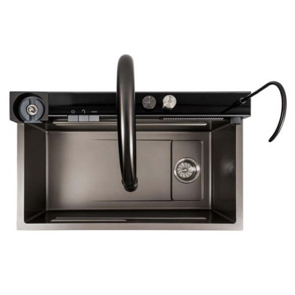 Фото - Мийка кухонна Platinum 75x46D PVD сіра Handmade "ВОДОСПАД"