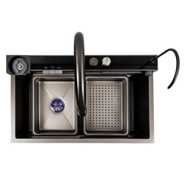 Фото - Мийка кухонна Platinum 75x46D PVD сіра Handmade "ВОДОСПАД"