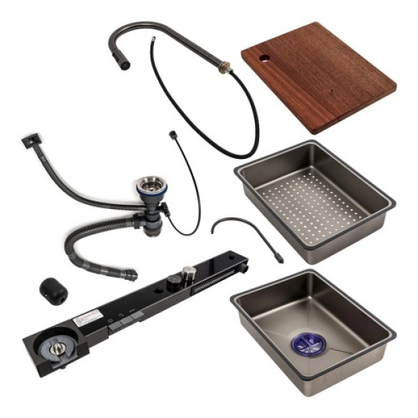 Фото - Мийка кухонна Platinum 75x46D PVD сіра Handmade "ВОДОСПАД"