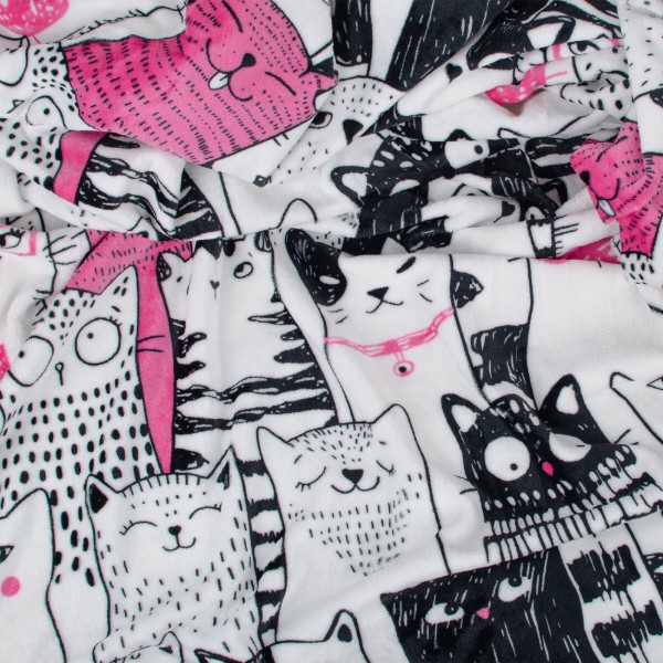 Фото - Плед полуторний Biltex Flannel білий Meow Mix 150х200 (4820298413933)