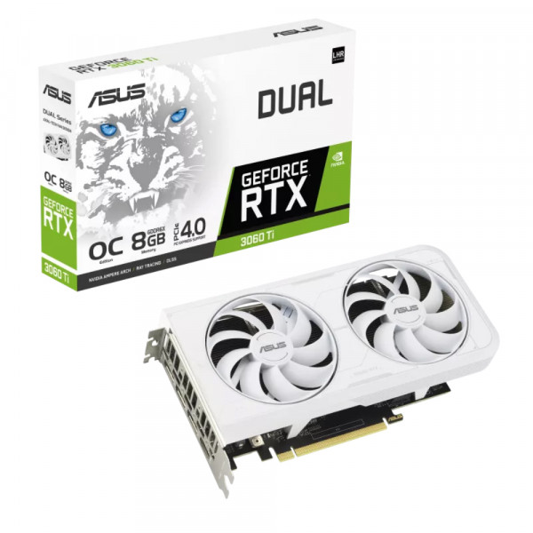 Фото - Видеокарта Asus GF RTX 3060 Ti 8GB GDDR6X Dual OC White (DUAL-RTX3060TI-O8GD6X-WHITE)