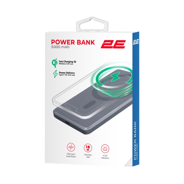 Фото - Батарея мобильная 2E Slim Wireless QI 5000мА/год Silver (2E-PB0515-GREY)