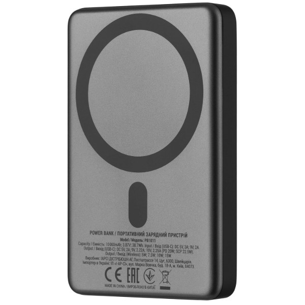 Фото - Батарея мобільна 2E Slim Wireless QI 10000мА/год Silver (2E-PB1011-GREY)