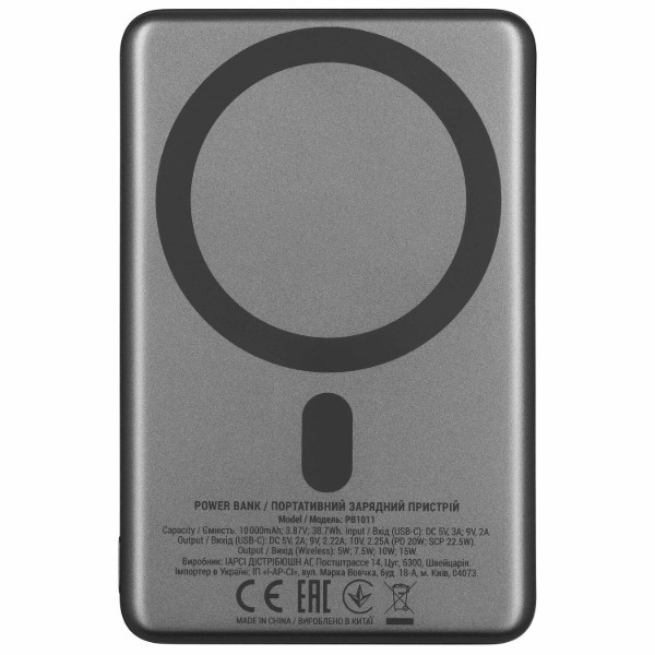 Фото - Батарея мобільна 2E Slim Wireless QI 10000мА/год Silver (2E-PB1011-GREY)