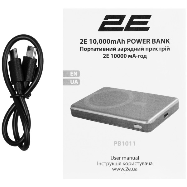 Фото - Батарея мобільна 2E Slim Wireless QI 10000мА/год Silver (2E-PB1011-GREY)
