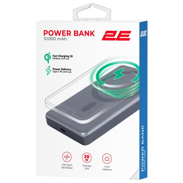 Фото - Батарея мобільна 2E Slim Wireless QI 10000мА/год Silver (2E-PB1011-GREY)