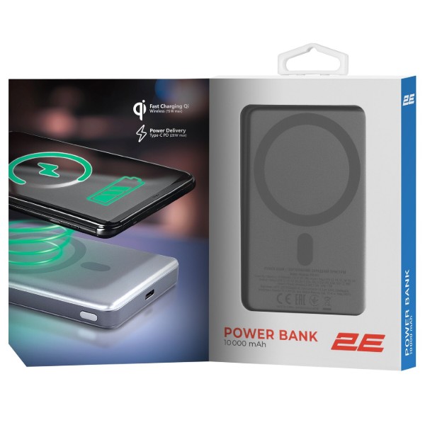 Фото - Батарея мобільна 2E Slim Wireless QI 10000мА/год Silver (2E-PB1011-GREY)