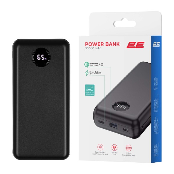 Фото - Батарея мобільна 2E 30000mAh 65Вт, PD, QC Black (2E-PB3009-BLACK)