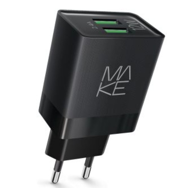 Фото - Сетевое зарядное устройство MAKE 12W 2.4A+2.4А Black (MCW-221BK) Фото - Сетевое зарядное устройство MAKE 12W 2.4A+2.4А Black (MCW-221BK)