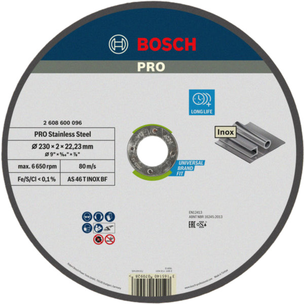Фото - Круг отрезной по металлу Bosch Expert for Inox 230х22.23мм (2.608.600.096)